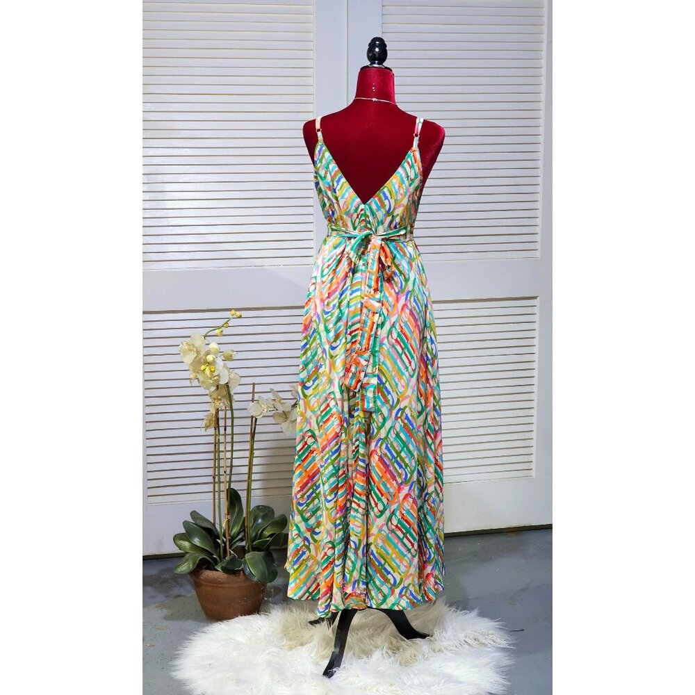 Advance Women's Multicolor Silk Maxi Dress Adjustable Tie One Sz Fits Most 2563 - Picture 5 of 10